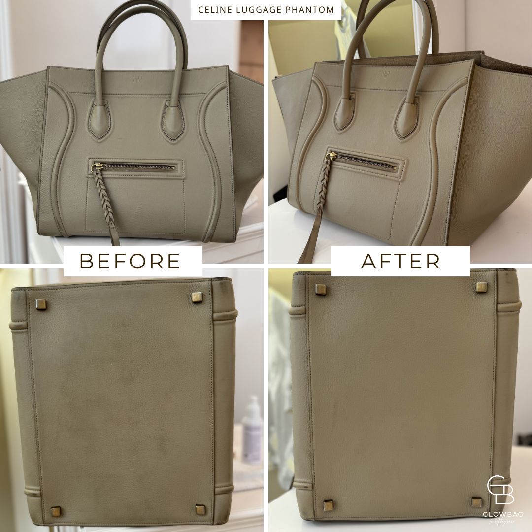 Glowbag Vorher-Nachher Vergleich mit beiger Vintage Celine Luggage Bag