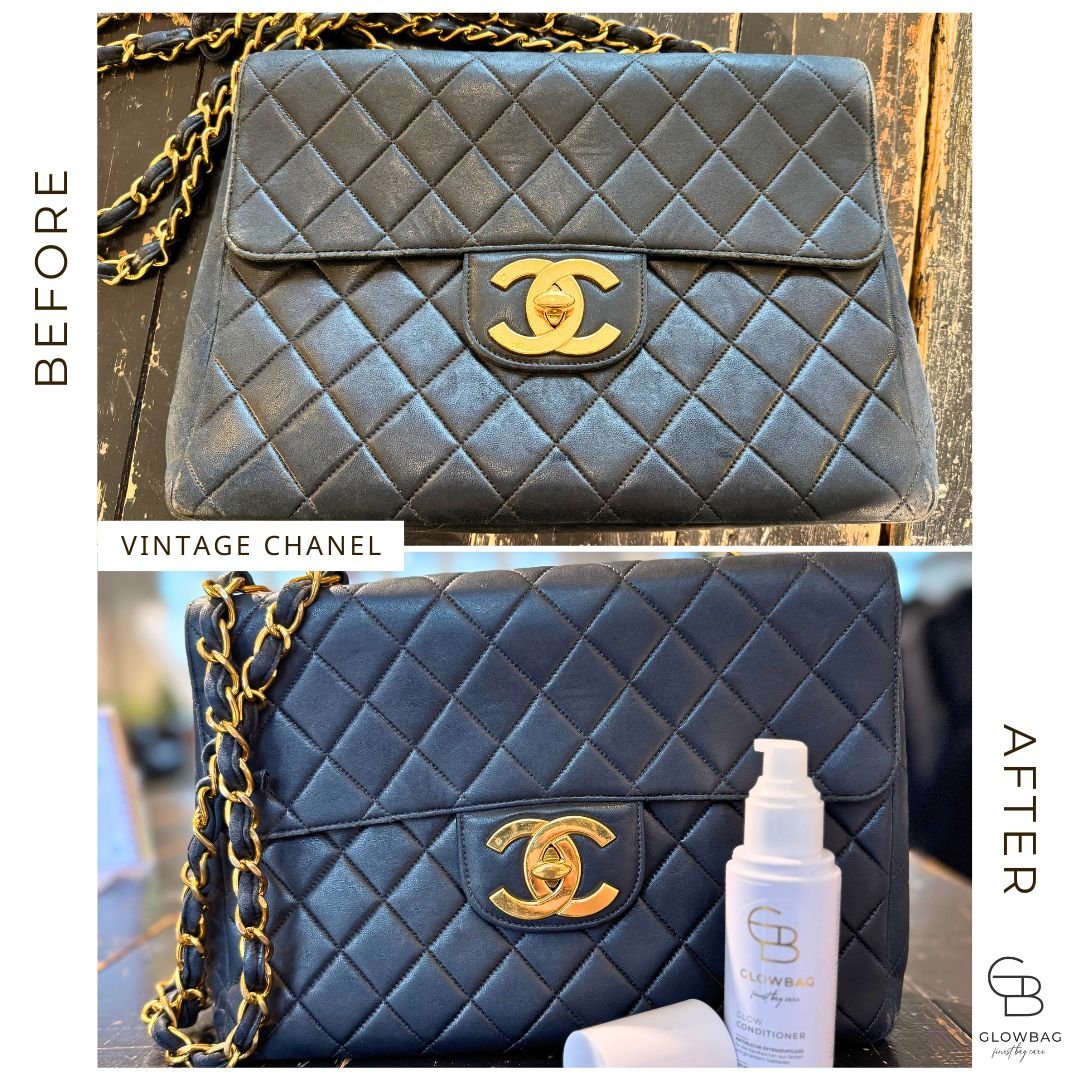 Vorher-Nachher Vergleich Vintage Chanel Flap Bag mit Glowbag Glow Conditioner