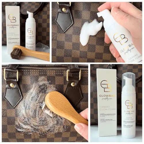 Anwendung Canvas Foam an brauner LV Tasche