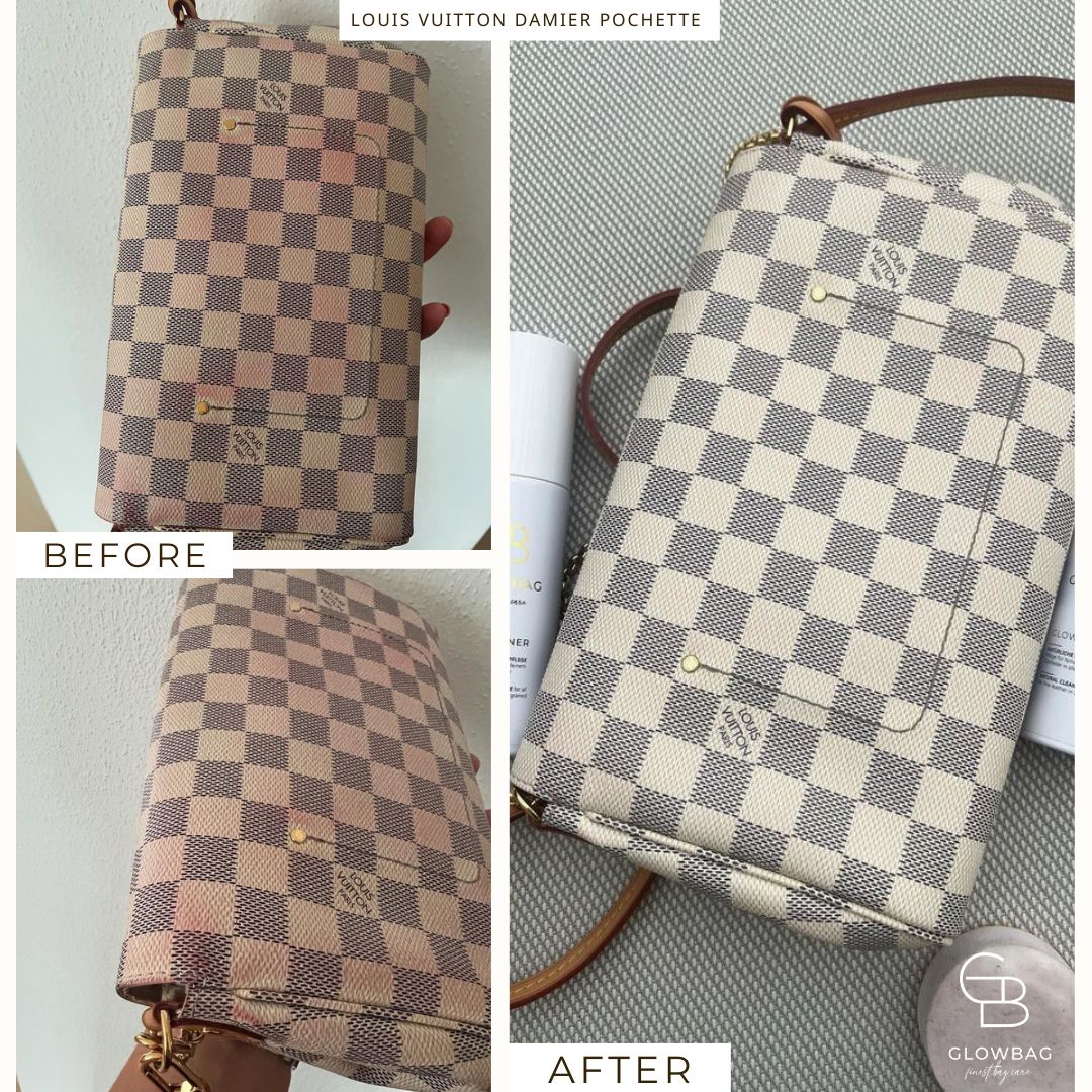 Drei Bilder_Vorher Nachher Louis Vuitton Pochette Damier 